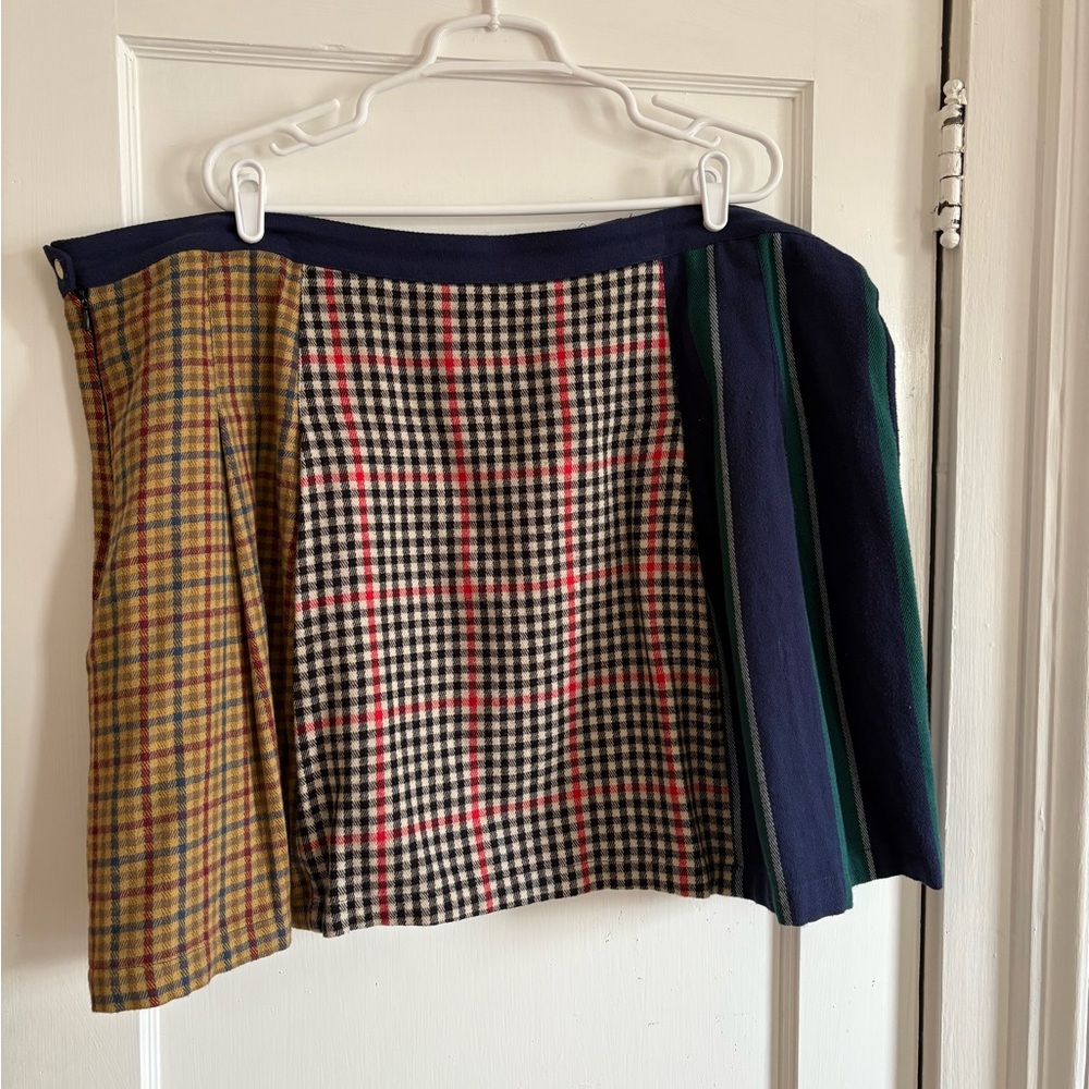 Rowing Blazers Mixed Plaid & Panel Mini Skirt in Navy, Green & Tan